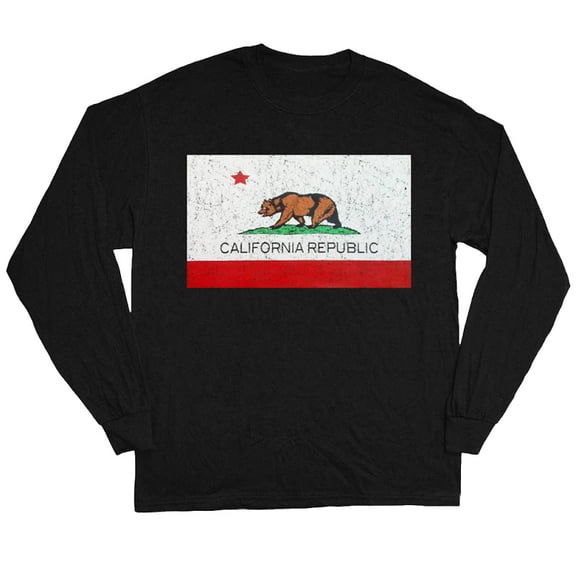 Classic California flag T-shirt Men's Long Sleeve Tee Black