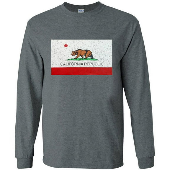Classic California flag T-shirt Men's Long Sleeve Tee Gray