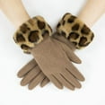 thumbnail image 1 of Classic Camel Gloves with Bold Leopard Print Faux Fur Cuffs - Chic Winter Accessory for Women, 1 of 5