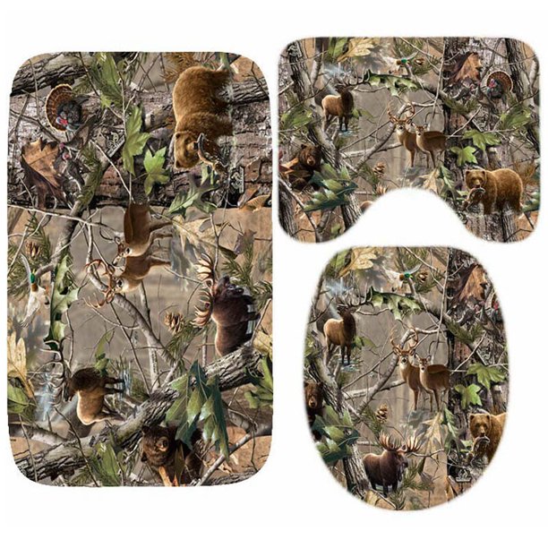 Classic Camouflage Camo Bath Mat Set for Bathroom Military Army Camo