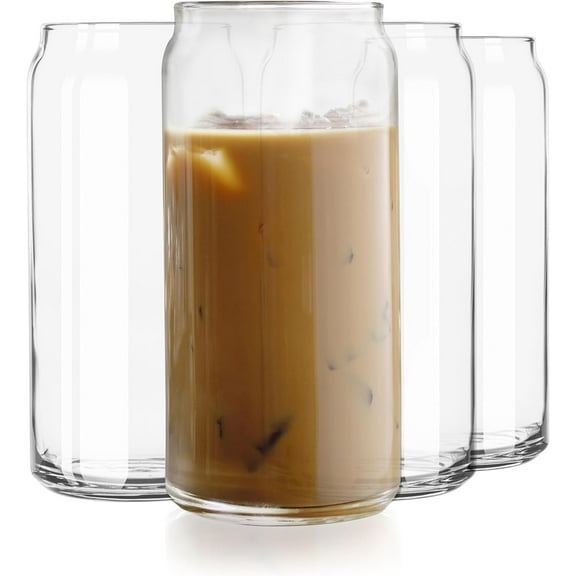 Classic Can XL Set of Drinking Glasses, Iced Coffee Cups Set of 4, 20 Oz, Dishwasher Safe Glass Beer Cups for Beverages and Cocktails