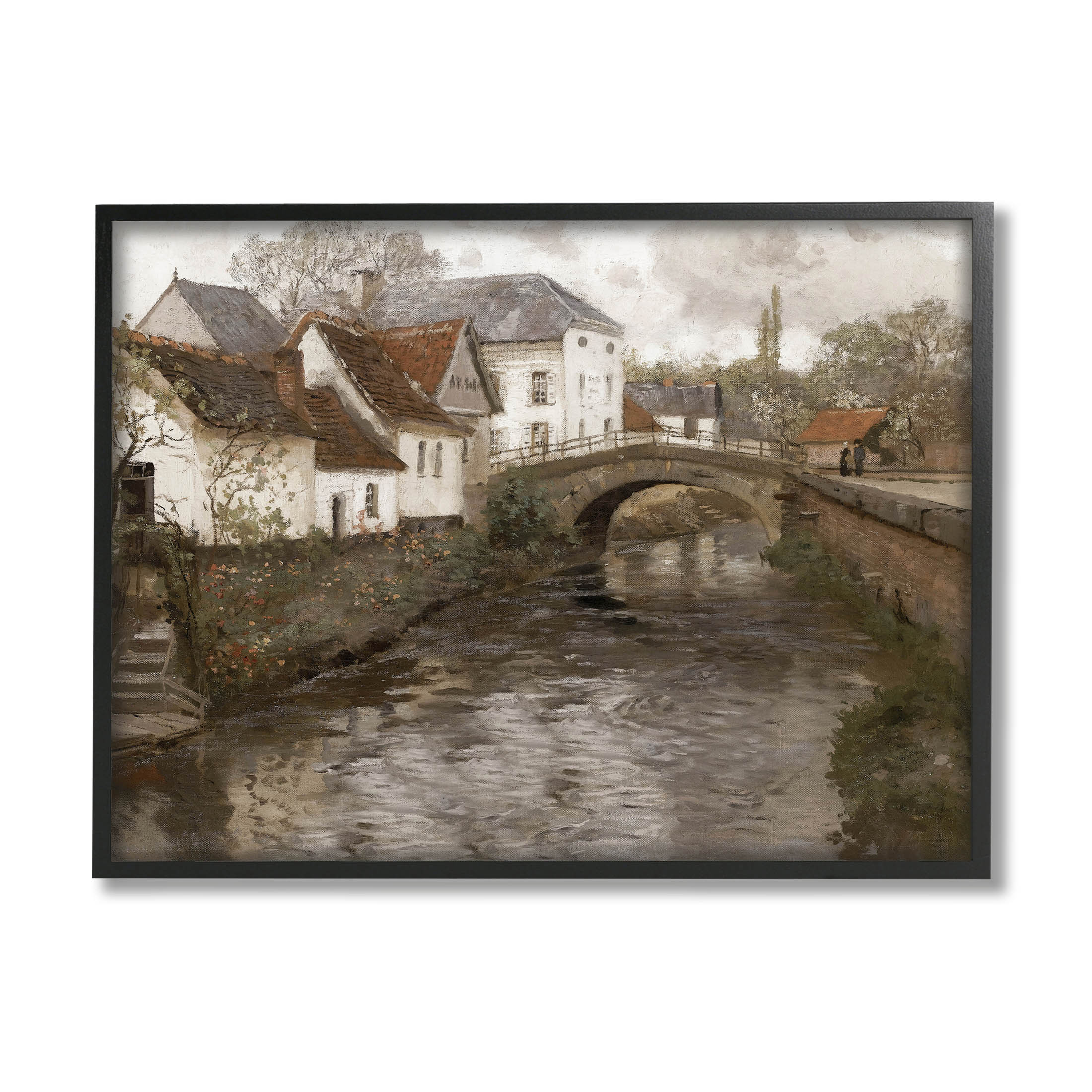 Classic Canal Neighborhood Scenery Landscape Painting Black Framed Art Print Wall Art