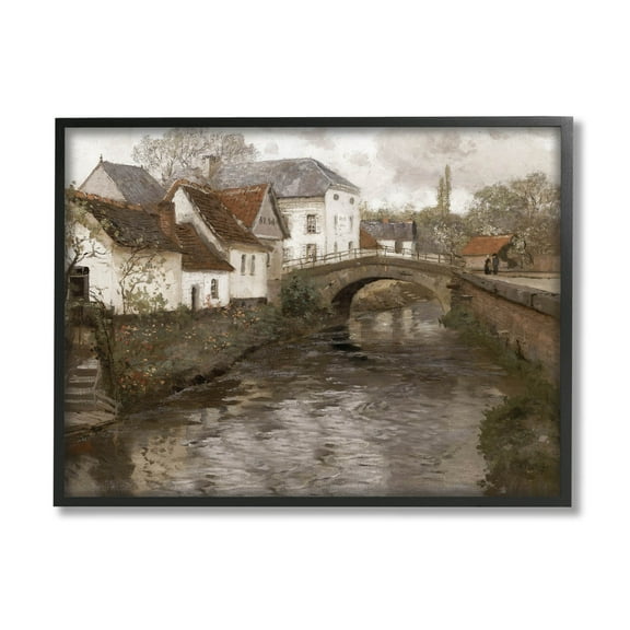 Classic Canal Neighborhood Scenery Landscape Painting Black Framed Art Print Wall Art