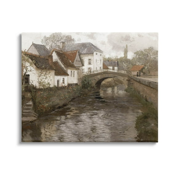 Classic Canal Neighborhood Scenery Landscape Painting Gallery Wrapped Canvas Print Wall Art