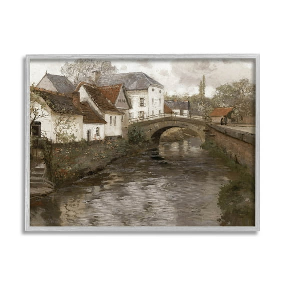 Classic Canal Neighborhood Scenery Landscape Painting Gray Framed Art Print Wall Art
