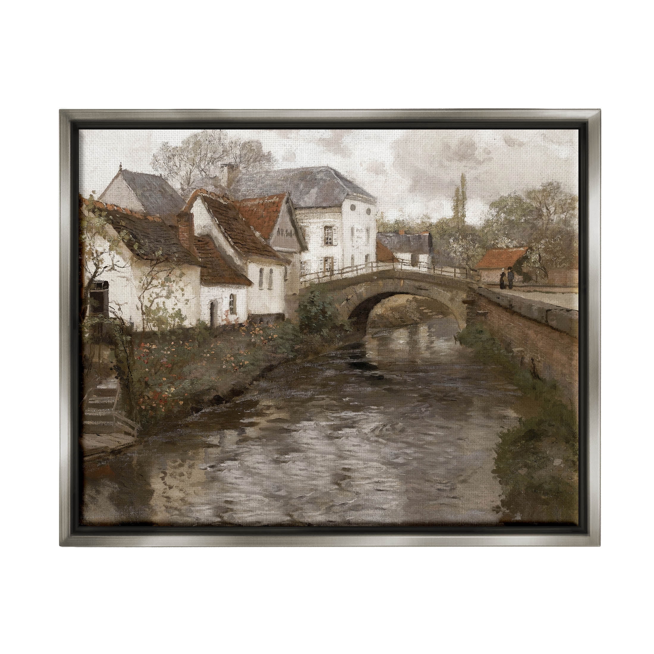 Classic Canal Neighborhood Scenery Landscape Painting Luster Gray Framed Art Print Wall Art