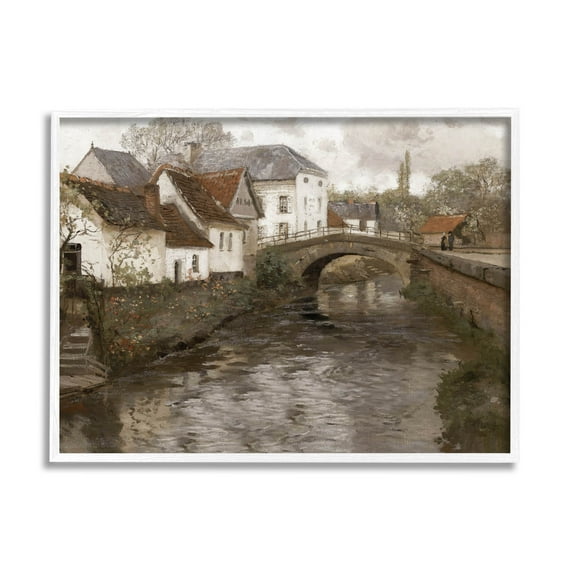 Classic Canal Neighborhood Scenery Landscape Painting White Framed Art Print Wall Art