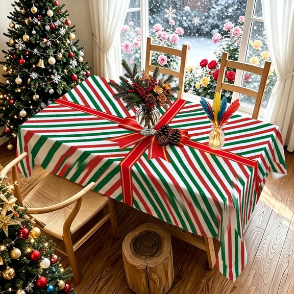 Classic Candy Cane Stripe Christmas Print Rectangular Tablecloth, Multi Size, Festive Home Xmas Feast Table Decor