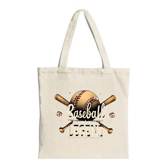 Classic Canvas Tote Bag with Baseball and Crossed Bats Design ' Baseball Legend ' Text Perfect for Shopping Travel and Parties