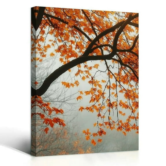 Classic Canvas Wall Art Framed Painting- 12×16 Inch, Red beech tree in the misty forest, Multi-scene Wall Decor, Easy To Install