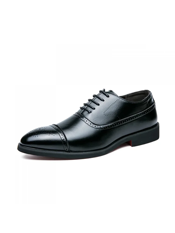 Classic Cap Toe Brogue Leather Men’s Dress Shoes, Vintage British Style Pointed Toe Oxfords, Non-Slip Formal Shoes for Wedding, Office Work and Formal Occasions