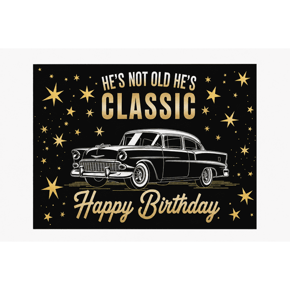 Classic Car Black and Gold Happy Birthday Backdrop, 244 x 183 cm
