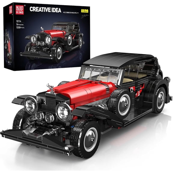 Classic Car Building Toy Set, MOC Vintage Model Building Block Kit, Technology Retro Car Toy for Adult Age 14+, Static Version