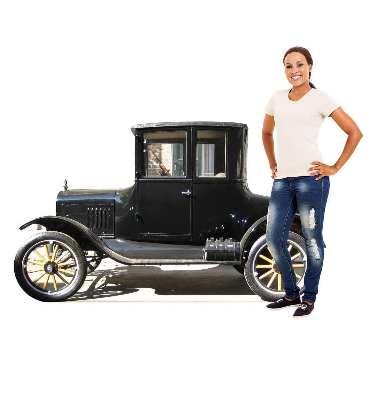 Life-Size Black and Yellow Classic Car Cardboard Standup