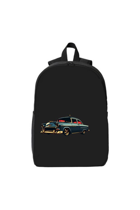 Classic Car Design Laptop Backpack for College & Travel - Vintage Blue Car with Red Interior & Gold Fits 15" Laptop & iPad