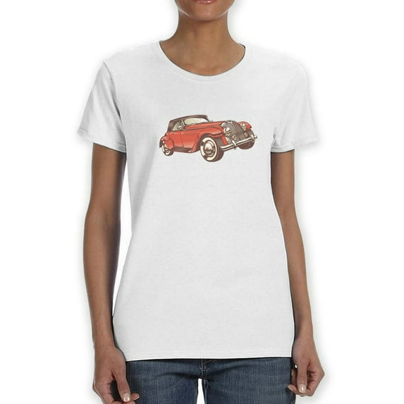 Classic Car Graphic Women White T-Shirt, Female x-Large