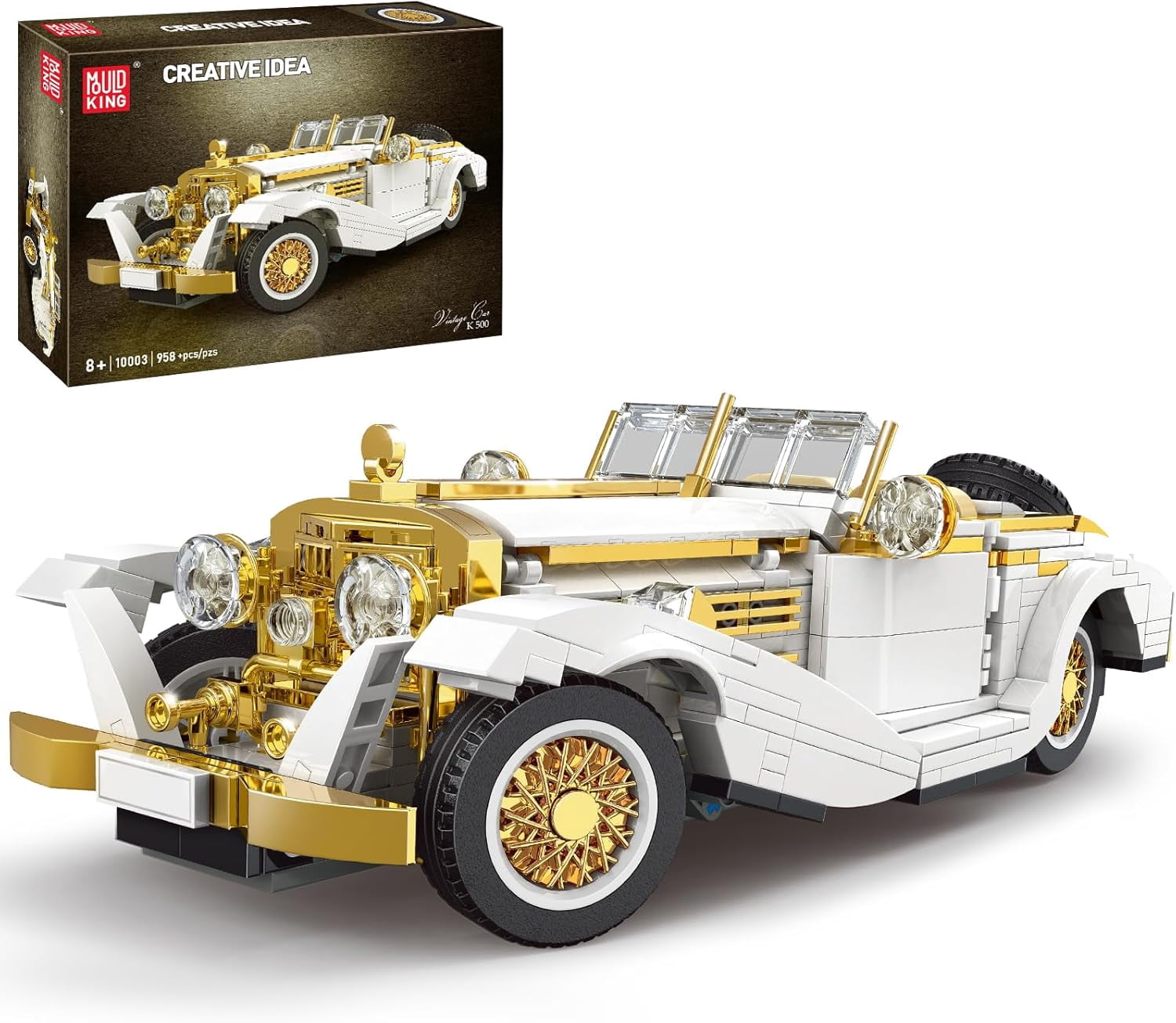 Classic Car Model Kit, MOC Vintage Car Building Blocks Set, Gift for Kids Age 8+/Adults Collections Enthusiasts (868+ Pieces, Static Version)