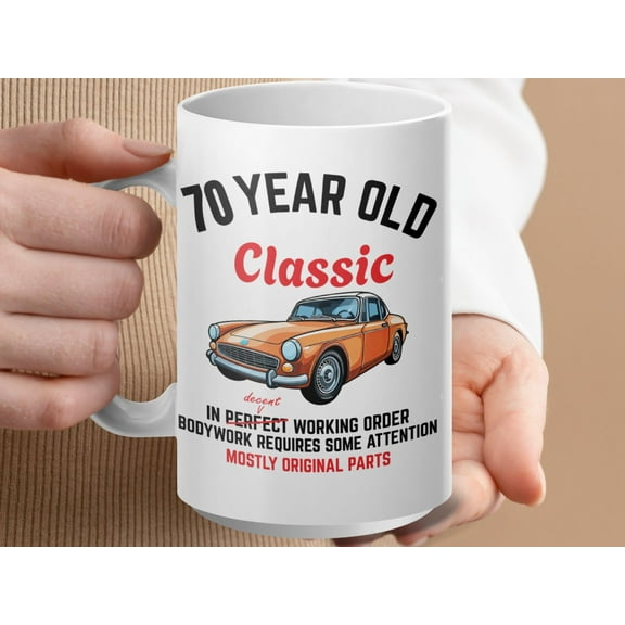Classic Car Mug – 70th Birthday Gift, Retro Auto Lover Coffee Cup