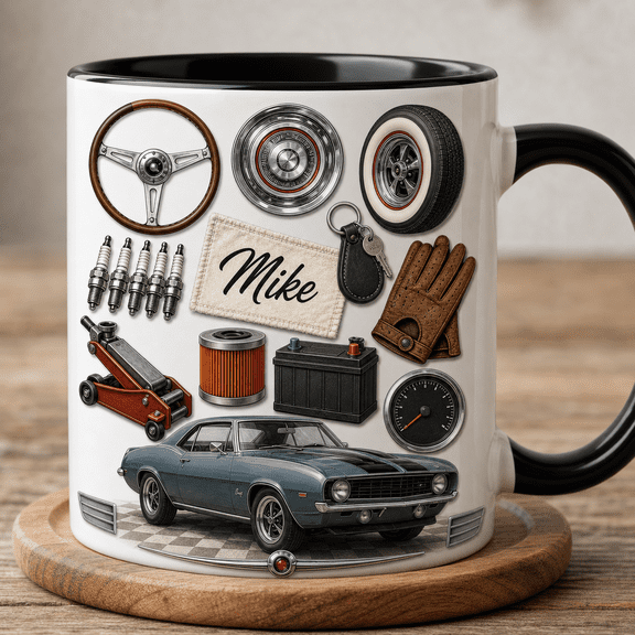 Classic Car Mug Personalized Accent Mug, Vintage Car Gift for Car Lover 2D flat not 3D, Accent Mug, Father Days Gift, Gif For Dad, Mug For Daddy