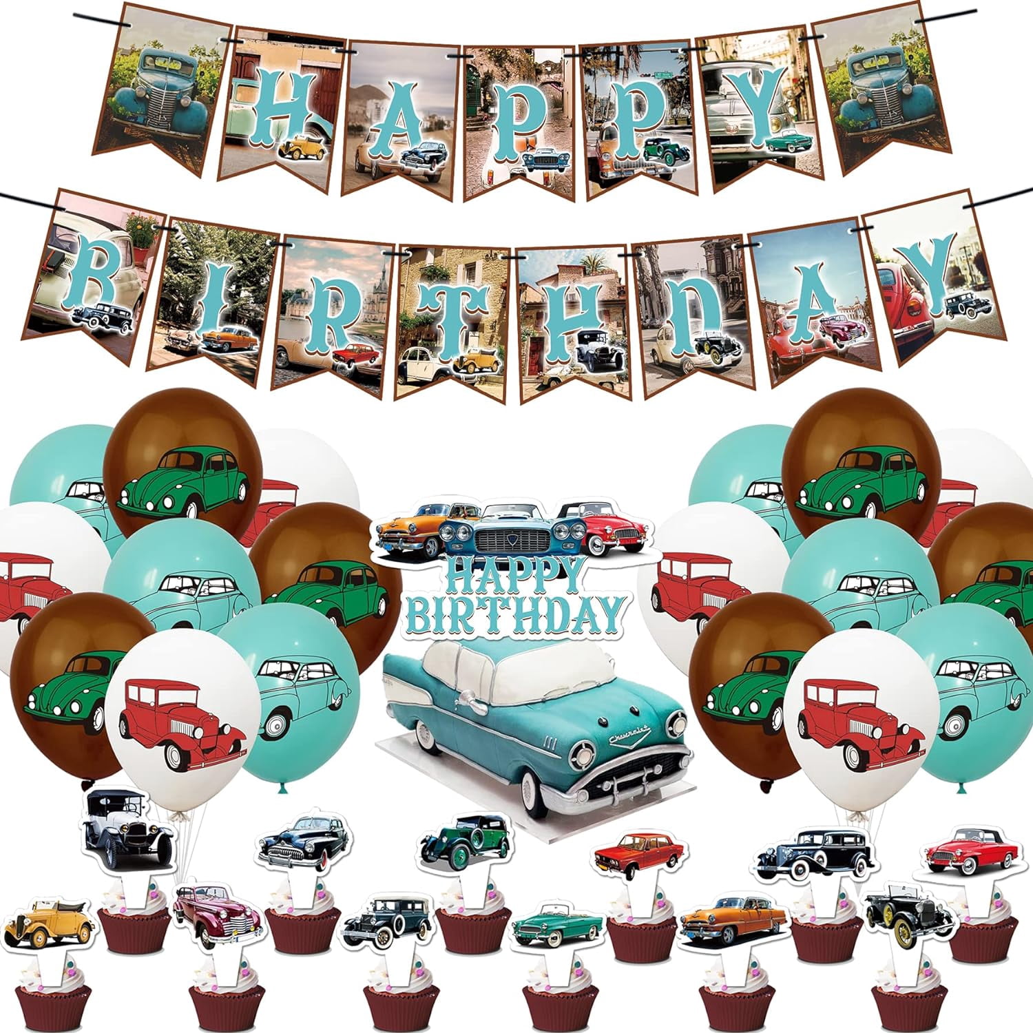 Classic Car Party Decoration Vintage Car Birthday Supplies, Balloons