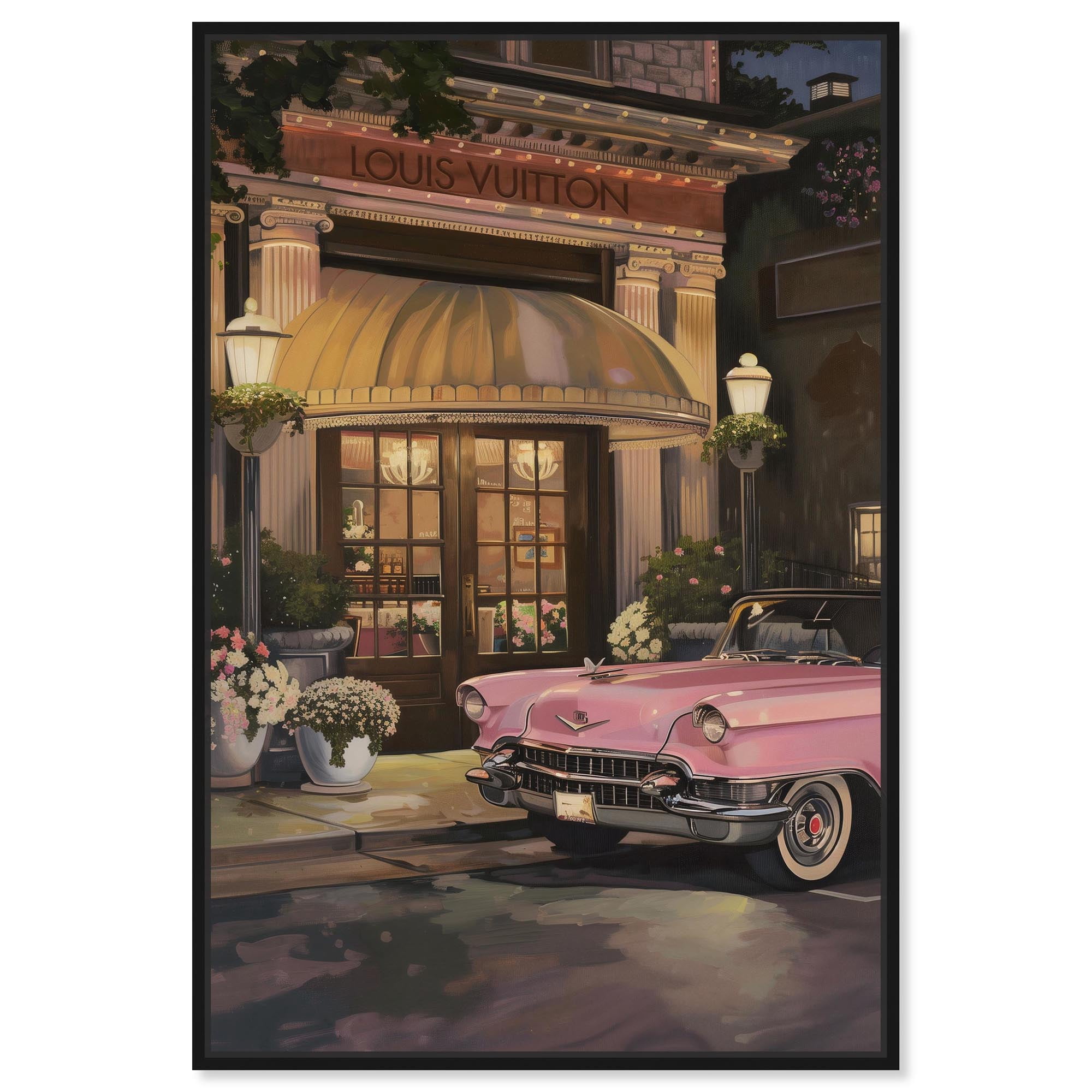 Classic Car Store Visit Canvas Fashion Art Prints by Art Remedy, Black Frame, 16 x 24