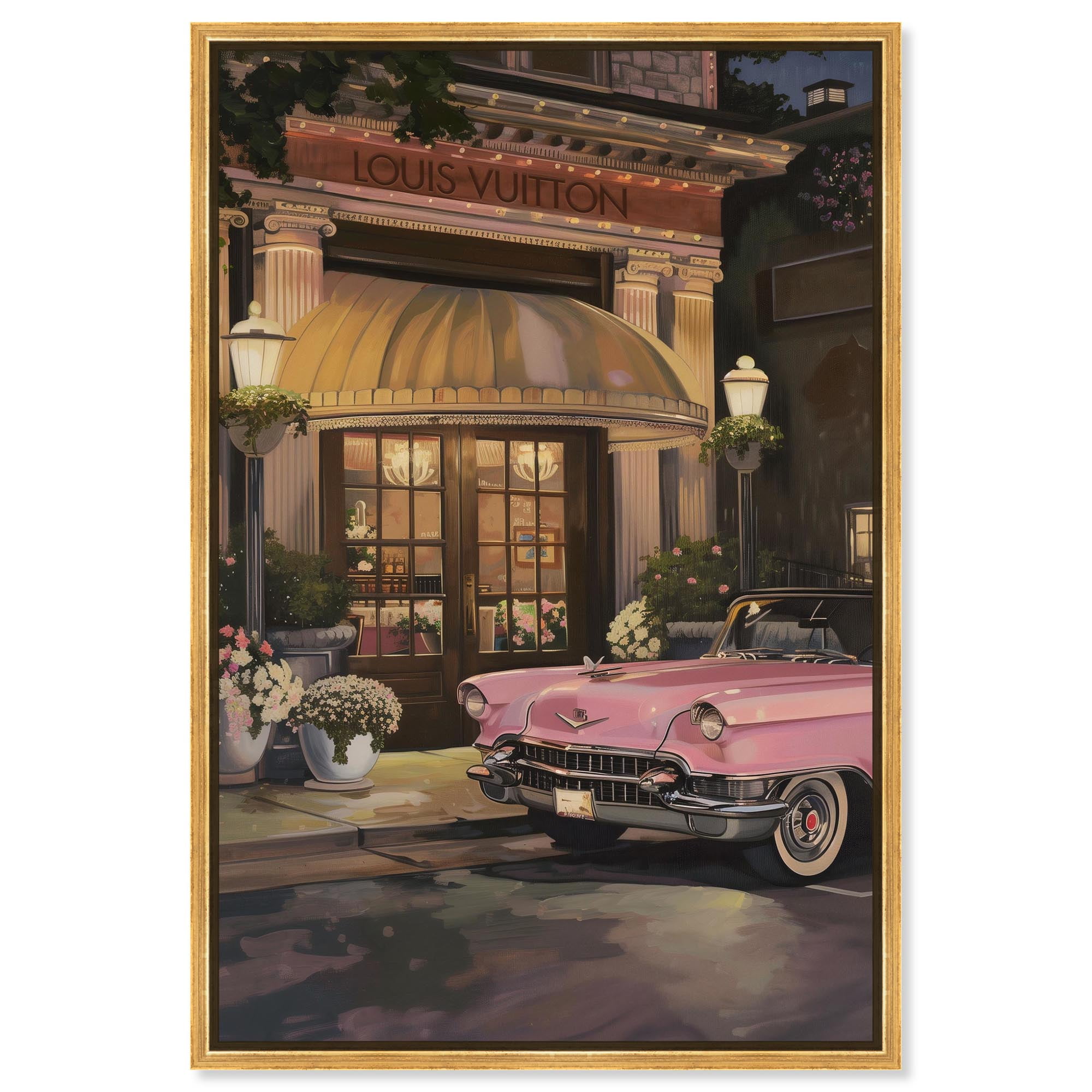 Classic Car Store Visit Canvas Fashion Art Prints by Art Remedy, Gold Frame, 20 x 30