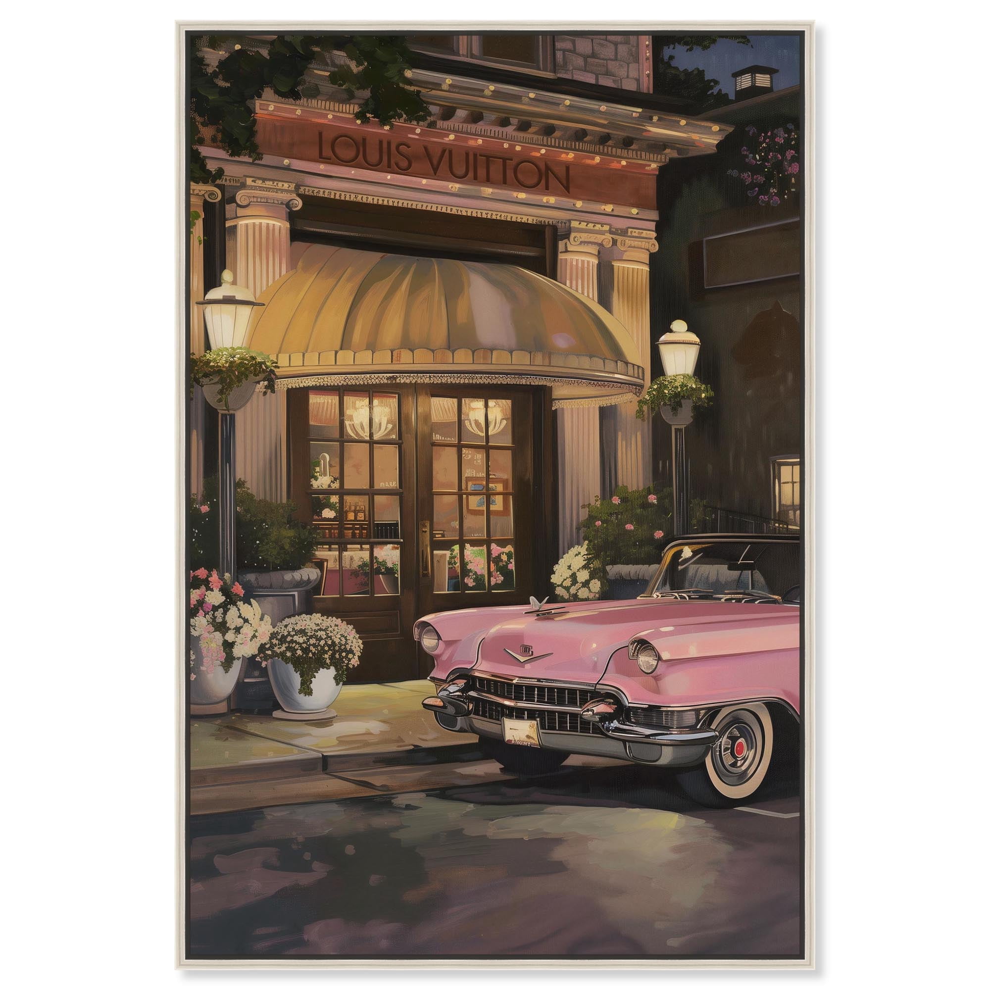 Classic Car Store Visit Canvas Fashion Art Prints by Art Remedy, Silver Frame, 10 x 15
