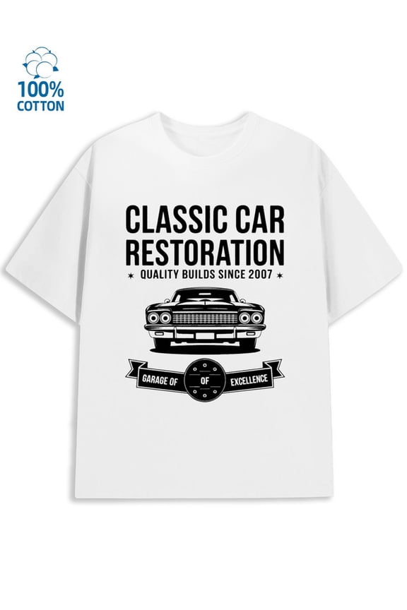 Classic Car Tee for men garage 180G 100% Cotton white on the back vintage Basic Unisex Shirt Graphic Tee tshirts Unique Design Unisex Shirt Printed tshirts Original Unisex Shirt Cotton tshirts
