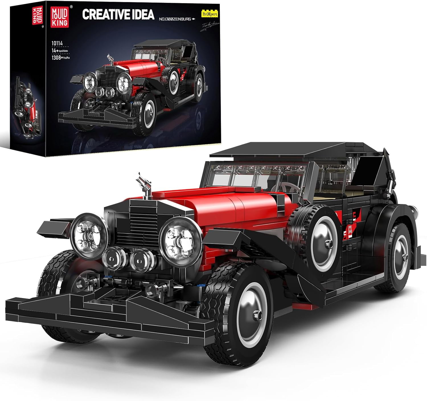 Classic Cars Building Kits, MOC Vintage Car Model Building Blocks Set, Gift for Age 14+/Adult Collections Enthusiasts(1308+ Pieces, Static Version)