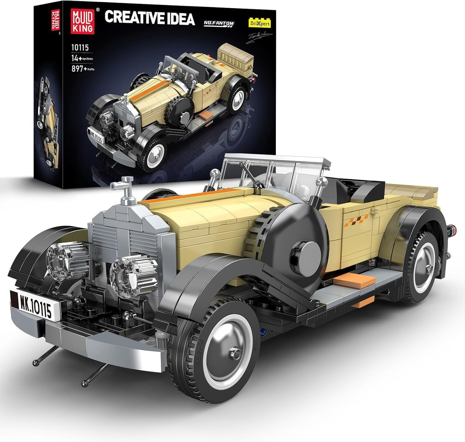 Classic Cars Building Kits, MOC Vintage Car Model Building Blocks Set, Gift for Age 14+/Adult Collections Enthusiasts(897+ Pieces, Static Version)