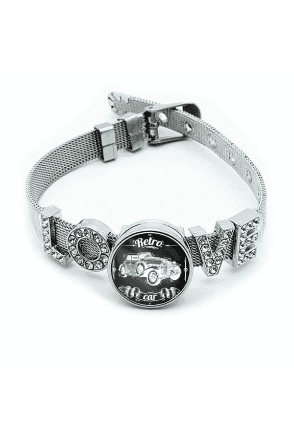 Classic Cars Hand Painted Pattern Bracelet Wristband Crystal Love Adjustable Bangle