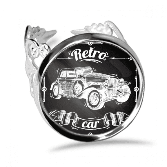 Classic Cars Hand Painted Pattern Ring Adjustable Love Wedding Engagement