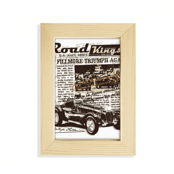 Classic Cars Newspaper Pattern Illustration Desktop Display Photo Frame Picture Art Painting 5x7 inch