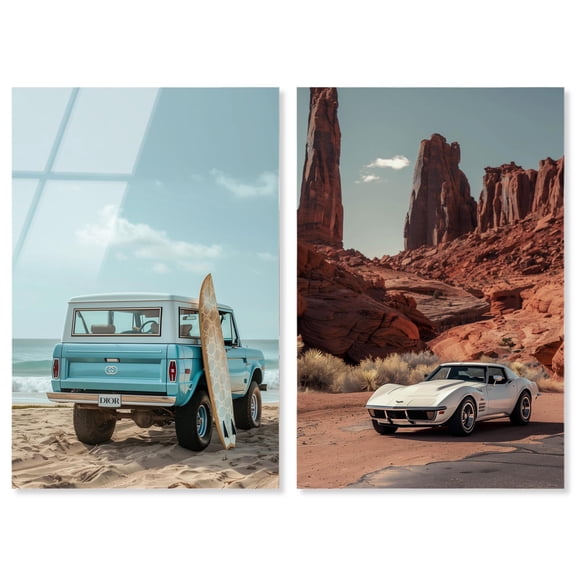 Classic Cars 2 Panel Set Acrylic Print Travel Photography by Art Remedy, Ready to Hang, 10 x 15