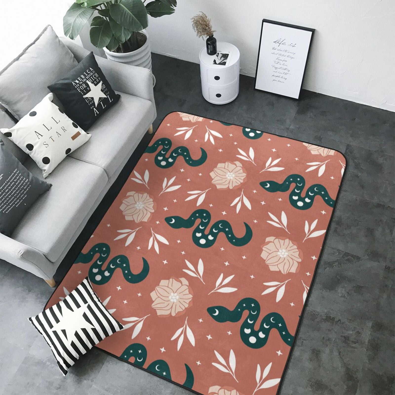 Classic Cartoon Snake Flower Area Rugs for Living Room Bedroom, 5x7 ...