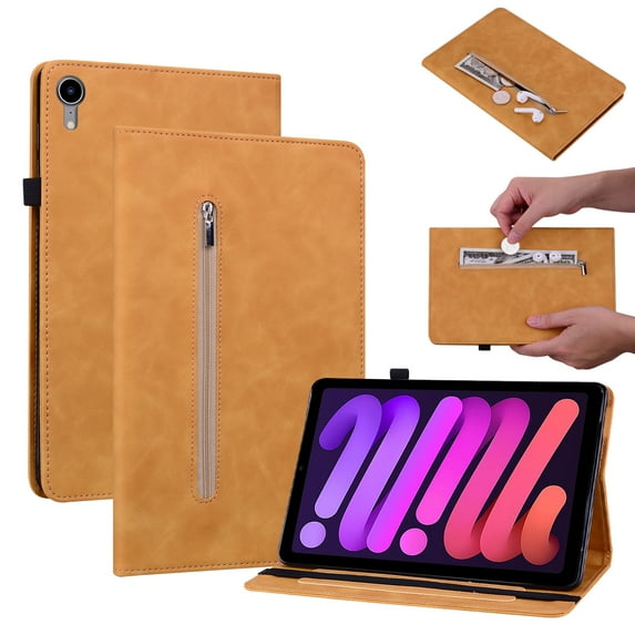 Classic Case for 2021 Apple iPad Mini (6th Generation) (8.3 Inch) Tablet (A2567/ A2568/ A2569) - Protective PU Leather Flip Case with Holders, Smart Fold Stand Cover with Auto Sleep Wake (Yellow)