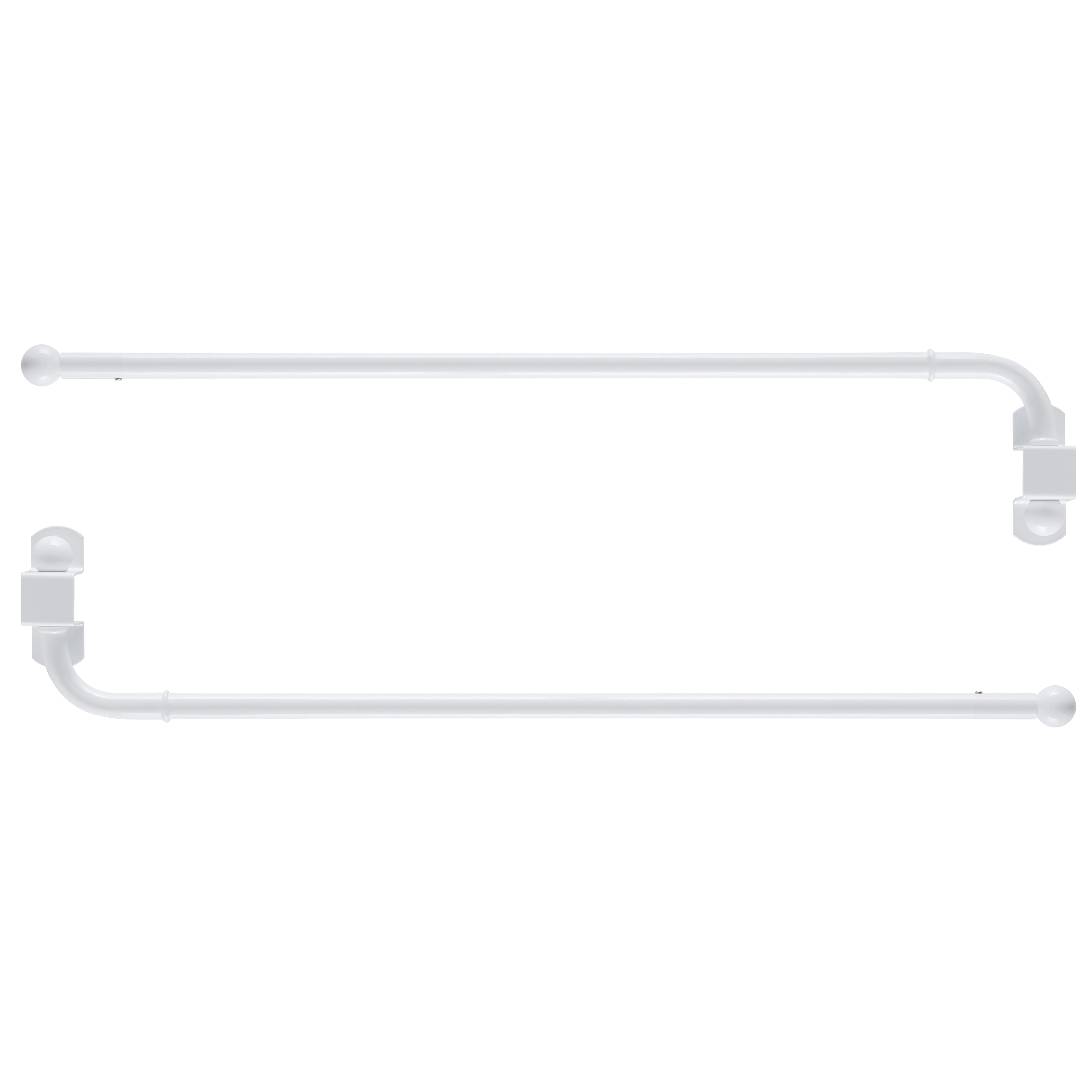 Beruichy  2 Pcs Swing Arm Curtain Rods,1/2 in Adjustable Metal Rods with Ball Finials,Hardware Include,White,21-35 in