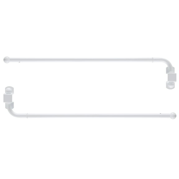 Beruichy 2 Pcs Swing Arm Curtain Rods,1/2 in Adjustable Metal Rods with Ball Finials,Hardware Include,White,21-35 in