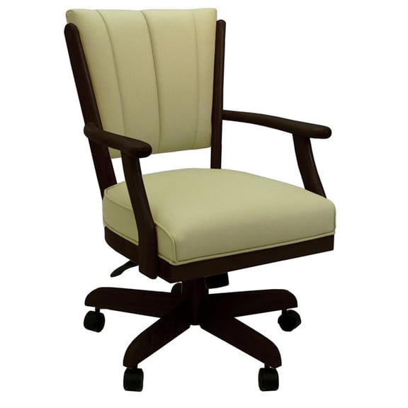 Classic Caster Solid Wood Dining Chair - Ocean Beige Vinyl - Dark Wood