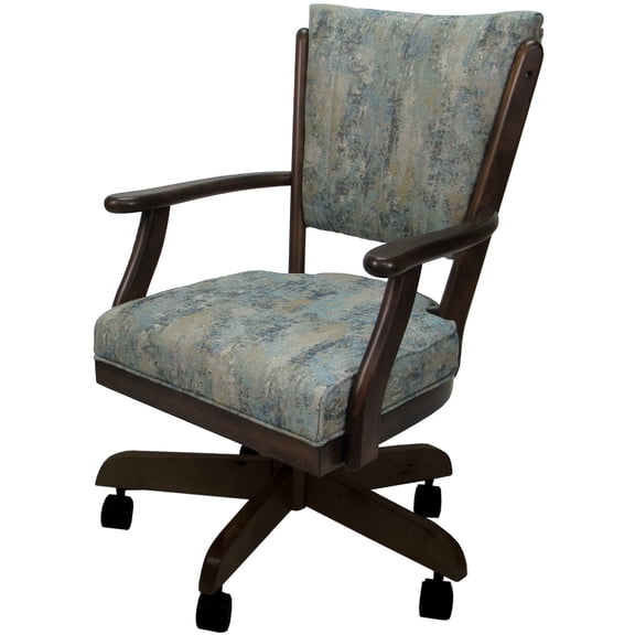 Classic Caster Solid Wood Dining Chair - Poet Sky Blue Fabric - Brown