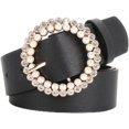 Classic Casual PU Leather Pearl Crystal Round Buckle Waist Belt Adjustable Belt for