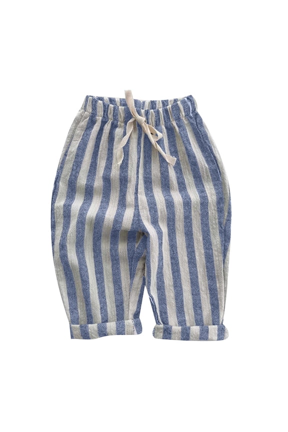 Classic Casual Pants for Boys Thin Cotton Striped Elastics Waist Spring Summer Trousers Toddler Long Pants for 0-5 Years