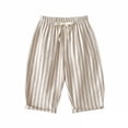 thumbnail image 1 of Classic Casual Pants for Boys and Girls, Thin Cotton Line Stripe Elastics Waist Spring Summer Trousers Toddler Long Pants Coffee, 1 of 7