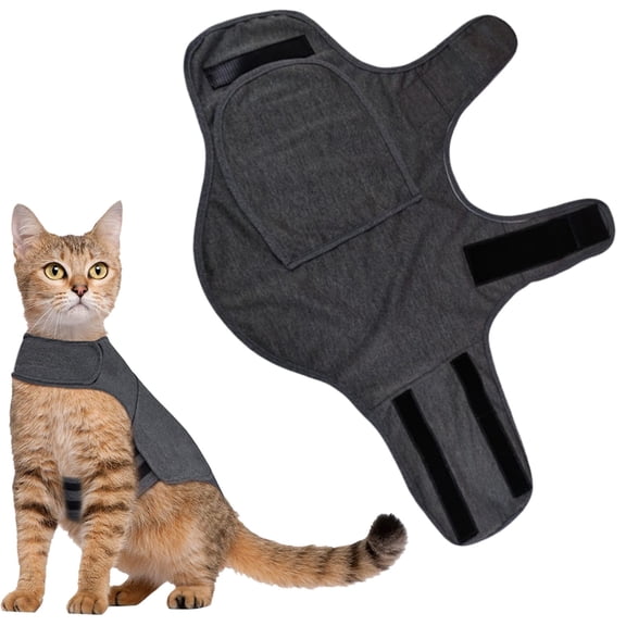 Classic Cat Anxiety Jacket, Anxiety Cat Vest, Emotional Support Cat Vest, Adjustable Pet Apparel,Calm and Cozy Cat Wrap(Grey, S)