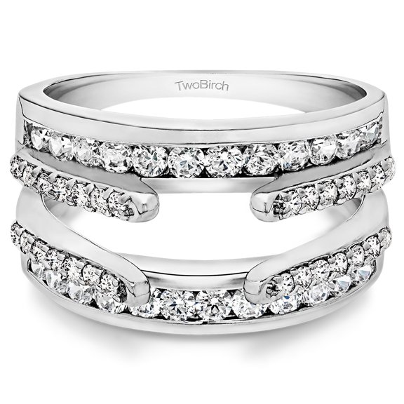 Classic Cathedral Wedding Band Guard - Sterling Silver Ring Enhancer with 1.0ct Cubic Zirconia - White, Yellow, Rose