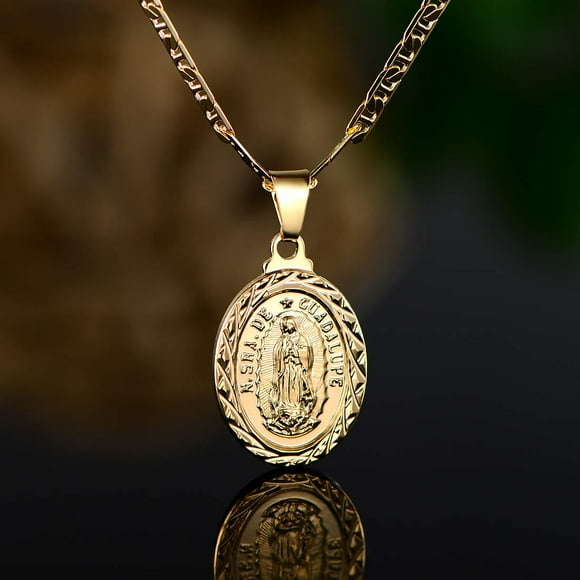 Classic Catholic Golden Color Virgin Mary 14K Yellow Gold Medal Pendant Necklace Religious Style Prayer Amulet Jewelry