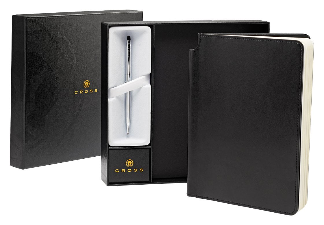 Cross Classic Century Chrome Refillable Ballpoint Pen and Medium Lined Journal Gift Set, Includes Premium Gift Box - Classic Black
