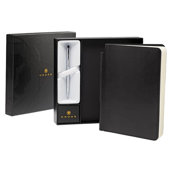 Cross Classic Century Chrome Refillable Ballpoint Pen and Medium Lined Journal Gift Set, Includes Premium Gift Box - Classic Black