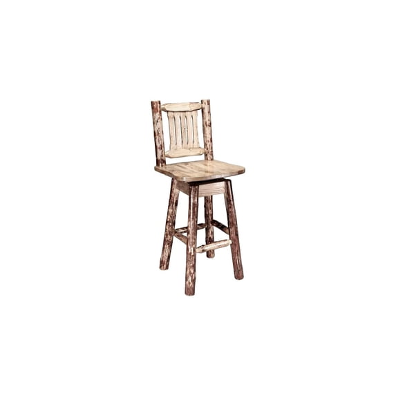 Classic Charm Barstool with Back & Swivel Solid Lodge Pole Pine Wood Handcrafted Rustic Heirloom Quality 18D x 19W x 44H Inches Durable Build