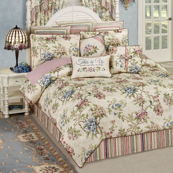 Classic Chatsworth Floral Bedding, Washable, Cream, 4-Pc Oversized Full Comforter Set